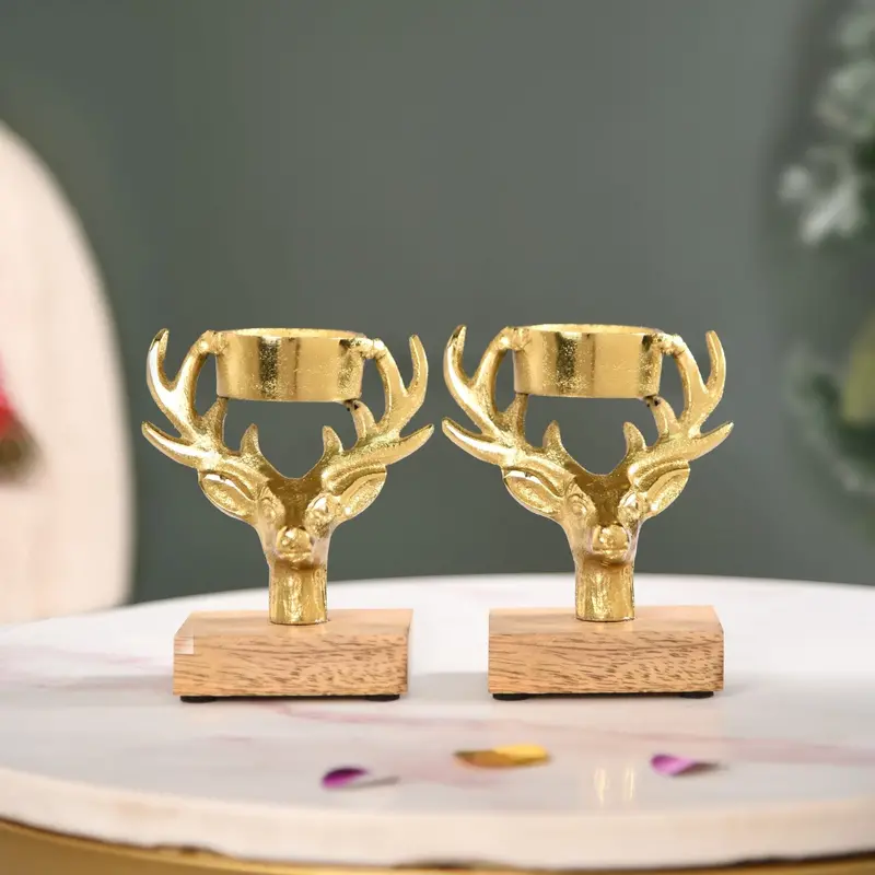 Pair Of Gold-Finished Stag Silhouette Tea Light Holders 1