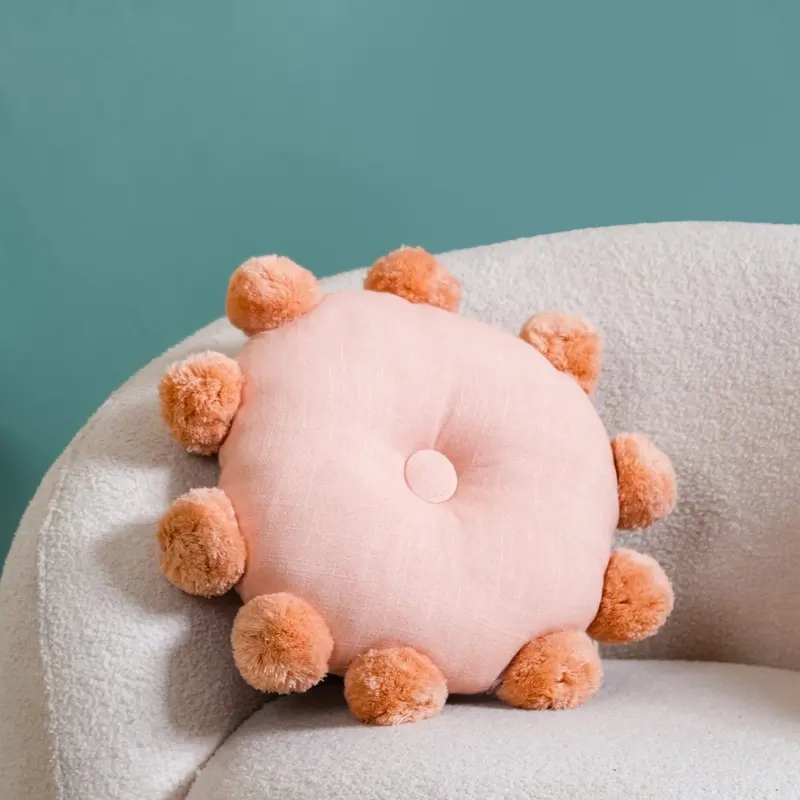 Peach Pom-Pom Accent Cushion – Round, 17" 1