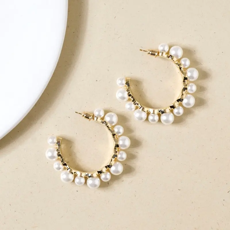 Pearl-Adorned Gold Hoop Earrings 1