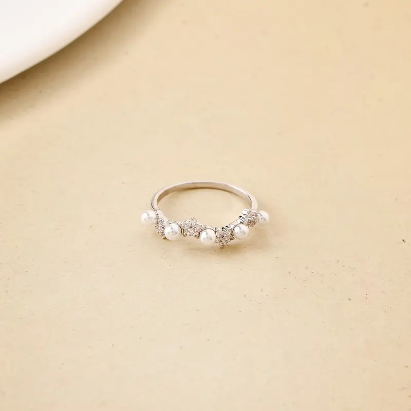 Pearl Blooms Silver Ring Design 1