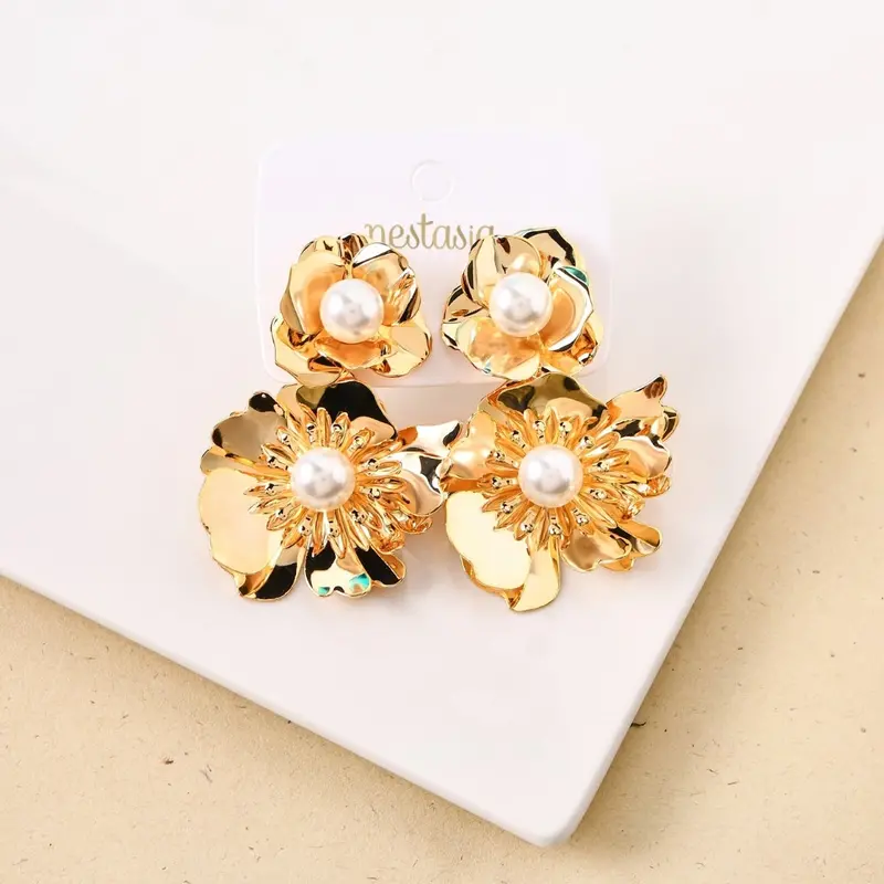 Pearl Blossom Gold Stud Earrings 1