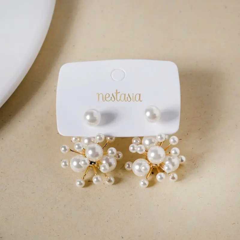 Pearl Cluster Jacket Earrings In Gold Finish 1