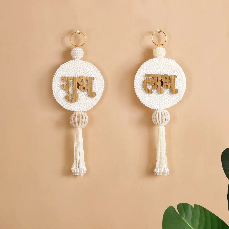 Pearl-Embellished Shubh Labh Wall Hanging Set (2 Pieces) 1