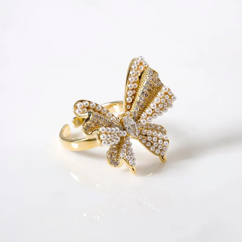 Pearled Butterfly Gold Statement Ring 1