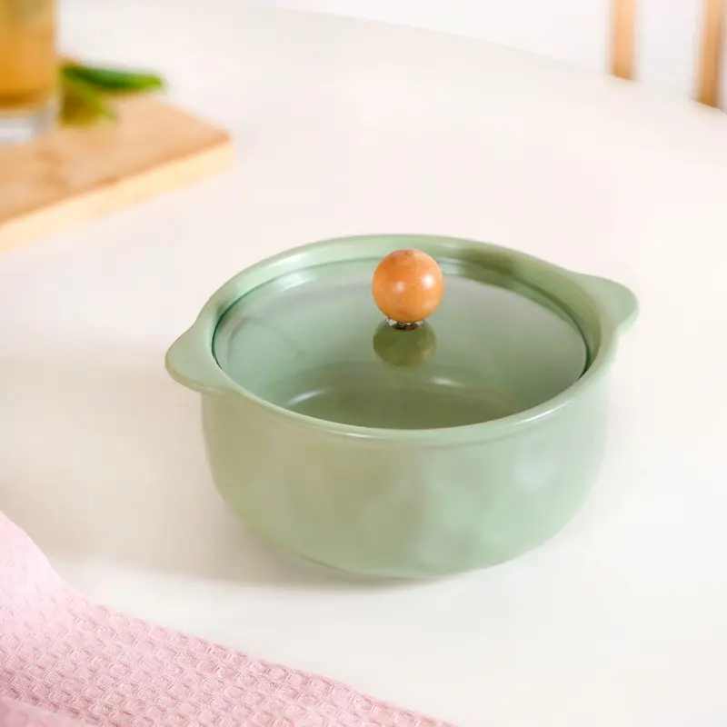 Pebble-Finish Ceramic Bowl With Clear Glass Cover – 950Ml 1