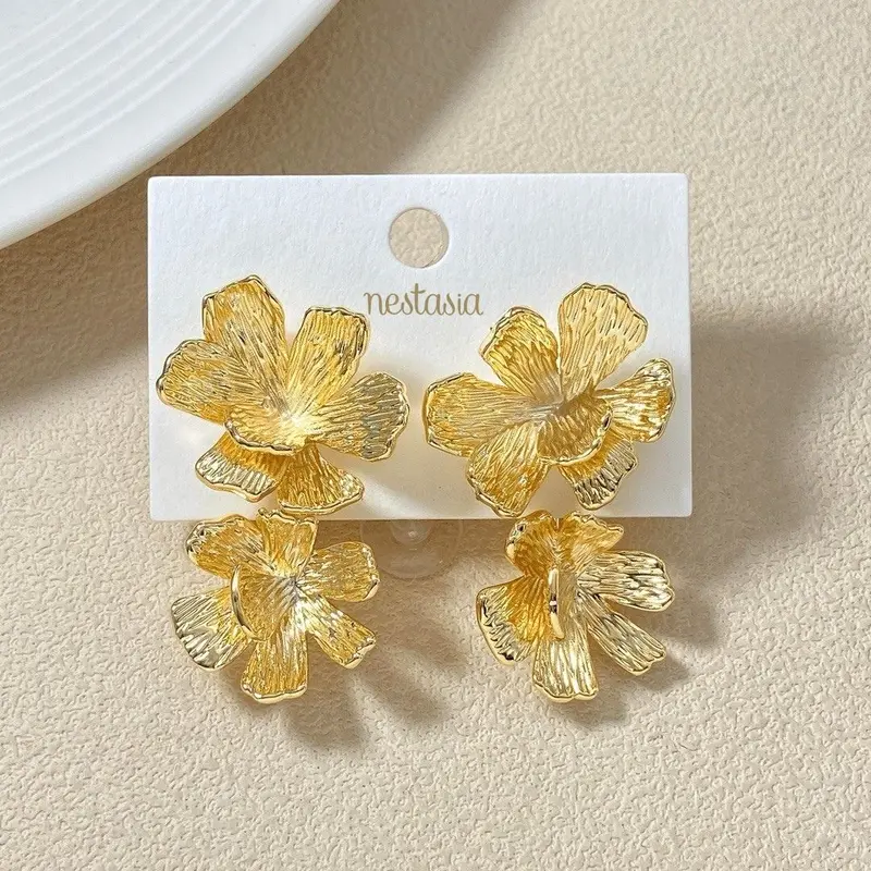 Peony Bloom Gold Drop Earrings 1