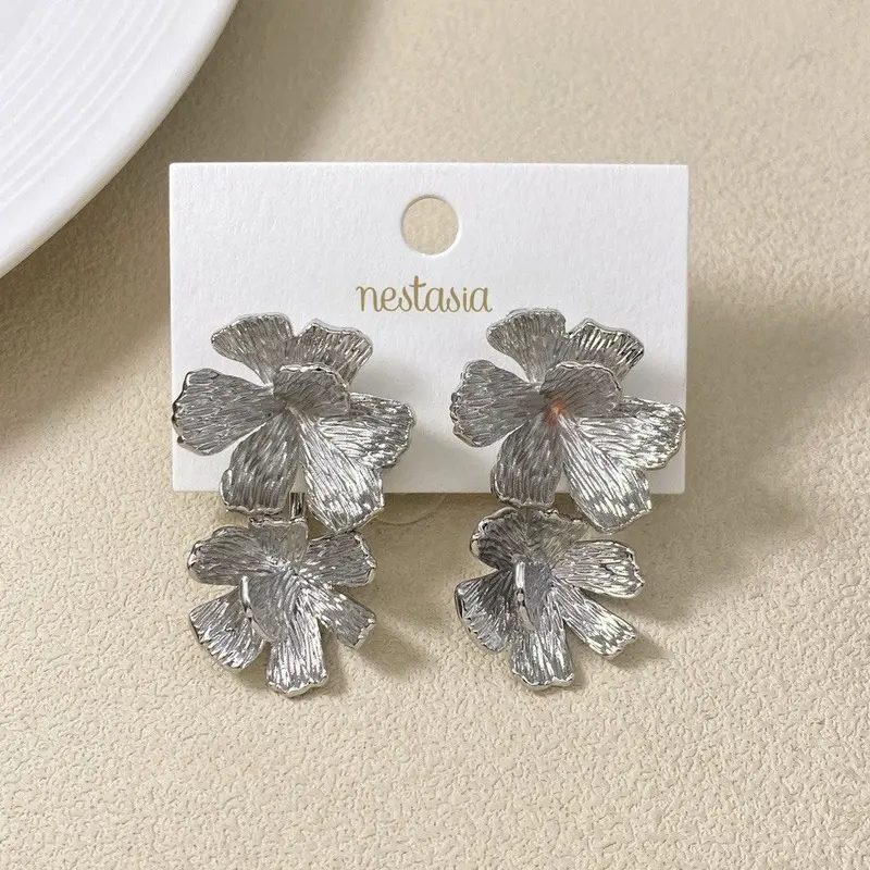 Peony Bloom Silver Drop Earrings 1