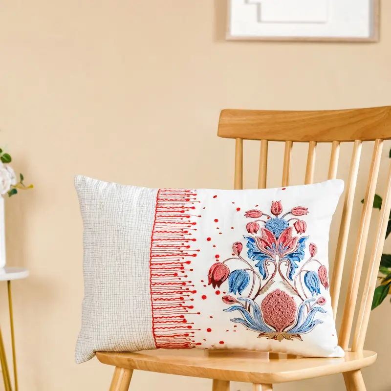 Petal Crest Embroidered Cotton Cushion Cover (50 X 36 Cm) 1