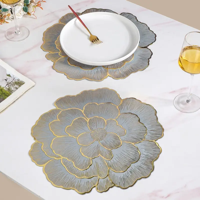 Petal Perfection Placemats In Grey & Metallic Gold – Set Of 6 Sophisticated Mats 1