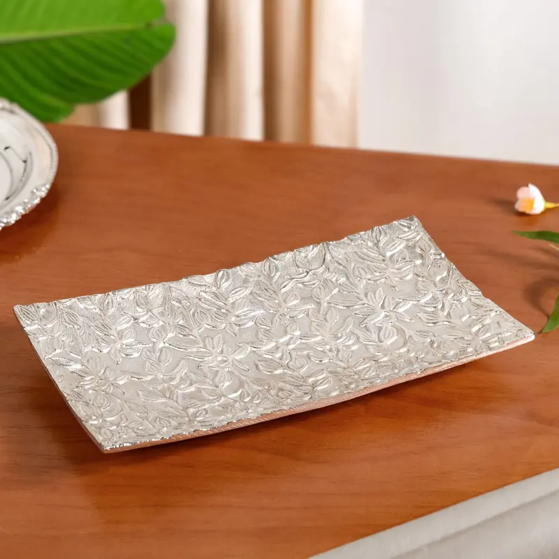 Petal-Press Inspired Metal Decorative Tray With Botanical Detail 1
