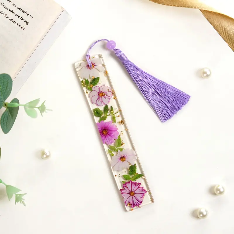 Petaled Pages Resin Bookmark With Soft Hanging Tassel 1