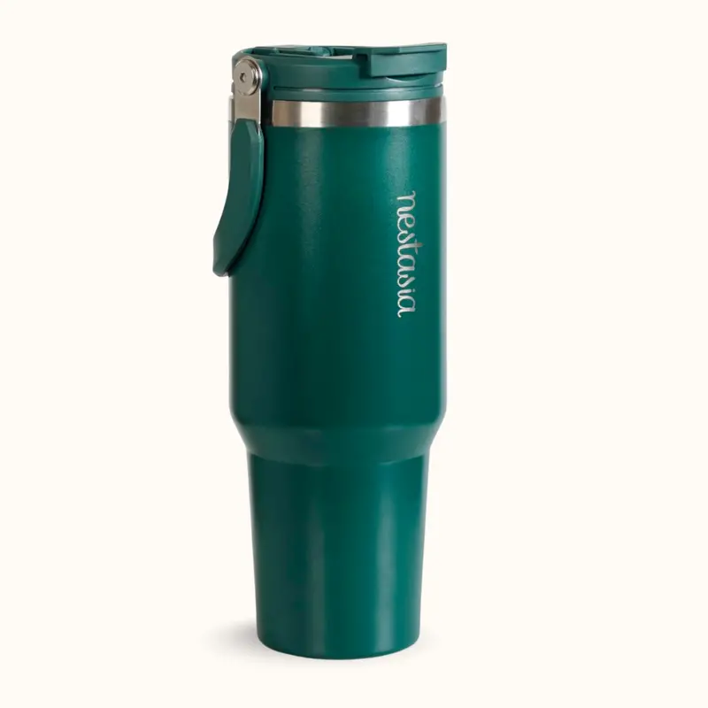 Picksip 40 Oz Insulated Tumbler – Emerald Isle Hue, Ergonomic Top Handle, 1200 Ml 1