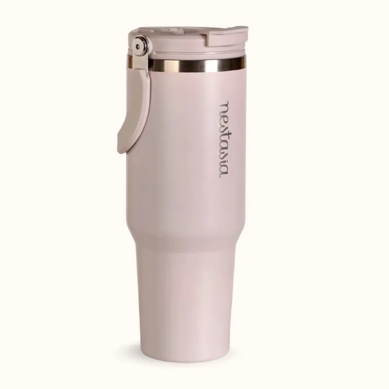 Picksip 40 Oz Insulated Tumbler – Rosy Taupe, Top Handle Design, 1200 Ml 1