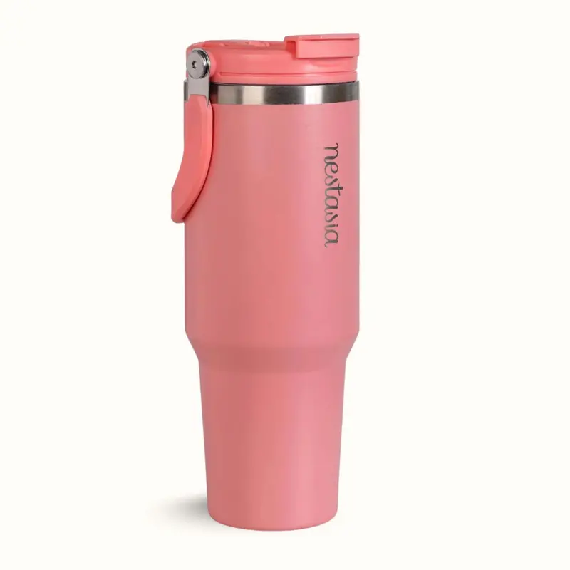 Picksip 40Oz Insulated Tumbler – Living Coral Pop, Top Carry Handle, 1200Ml 1