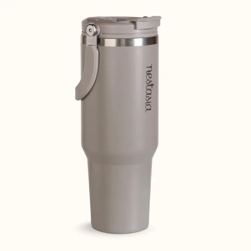 Picksip 40Oz Insulated Tumbler – Urban Greige Finish With Top Handle 1