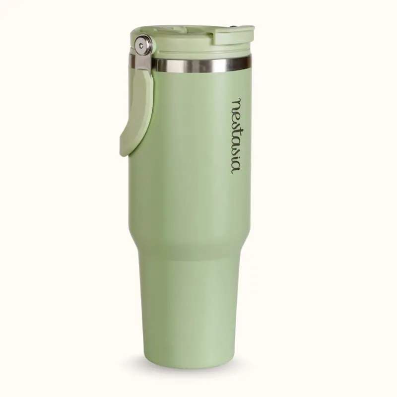 Picksip 40Oz Insulated Tumbler With Top Handle – Pistachio Cream Green, 1200Ml 1