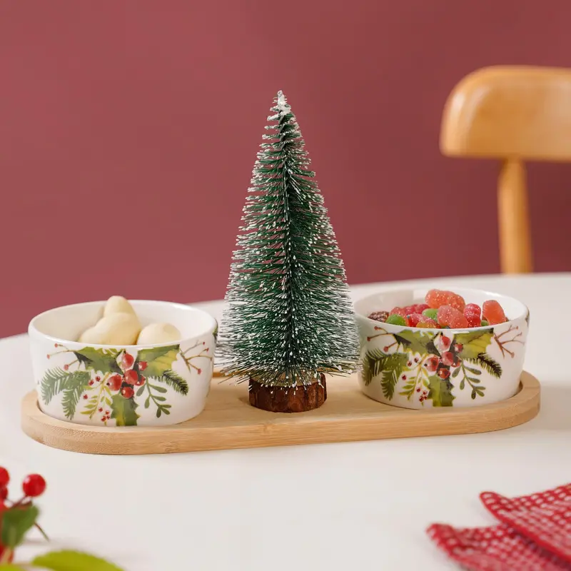 Pine Tree–Themed Ceramic Snack Platter With Matching Bowl 1