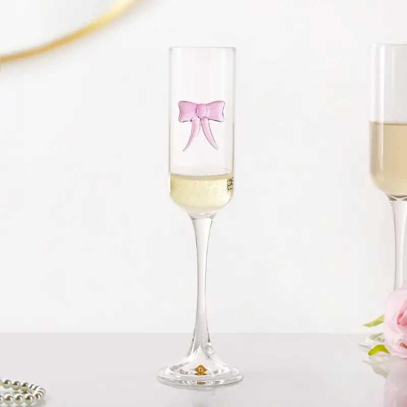 Pink 3D Bow Champagne Flute – 200Ml Elegant Stemware 1