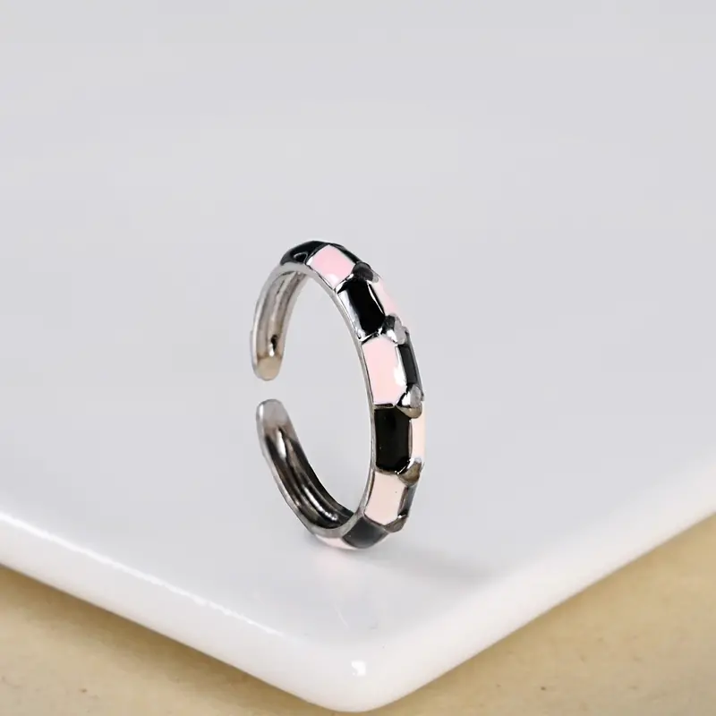 Pink And Black Checkered Bold Ring 1