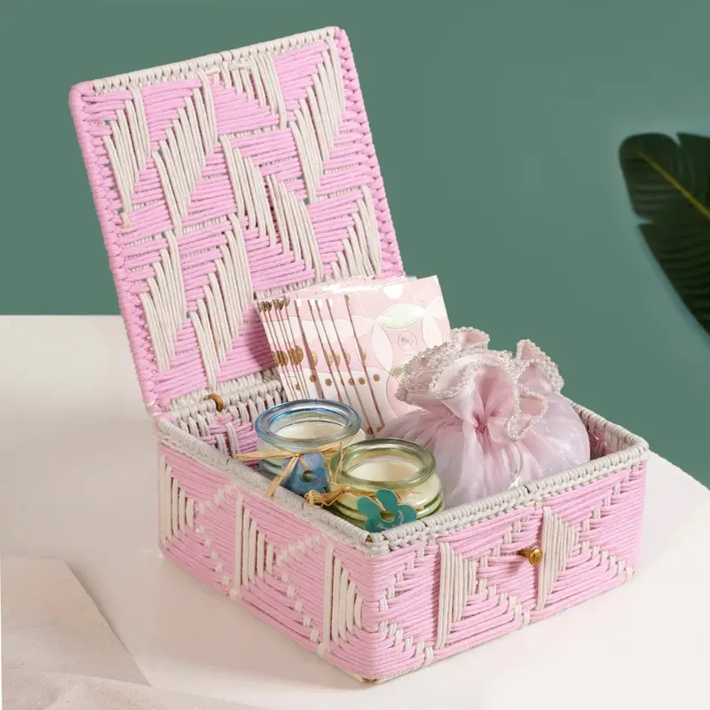 Pink-And-White Multipurpose Handwoven Storage Basket – Soft-Tone Woven Organizer For Any Room 1