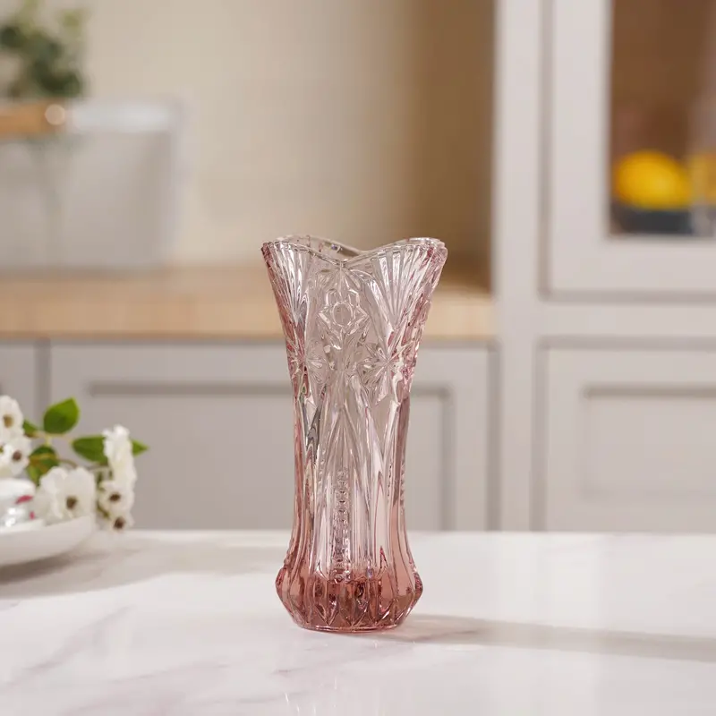 Pink Cut-Glass Vase – Artisan Blown Accent Piece 1