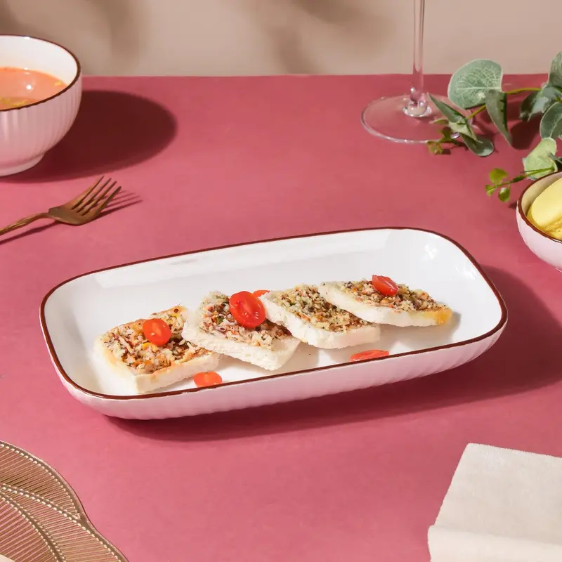 Pink Dune Rectangular Serving Plate – 10-Inch Ceramic Dish 1