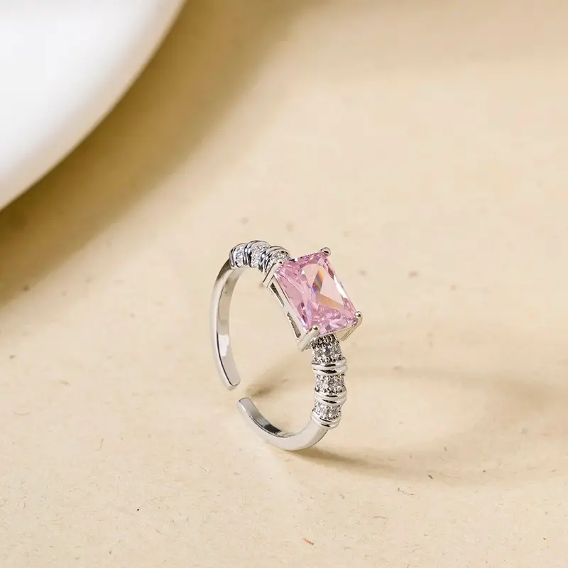 Pink Geometric Stone Stackable Ring 1