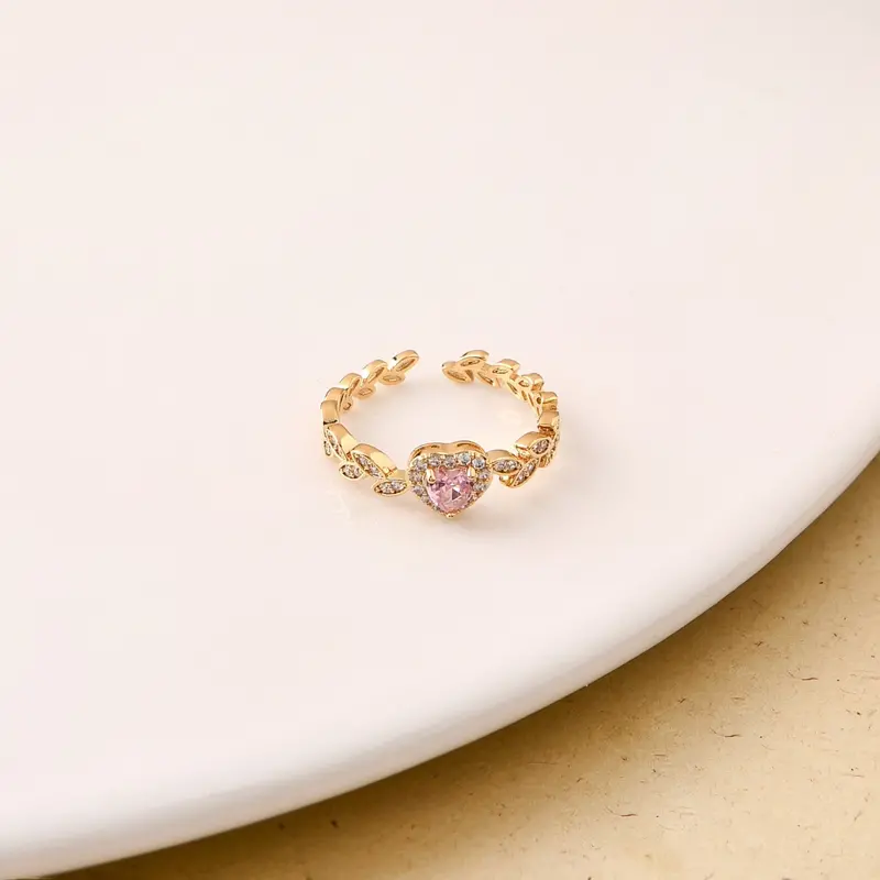 Pink Heart Laurel Wreath Gold Band 1