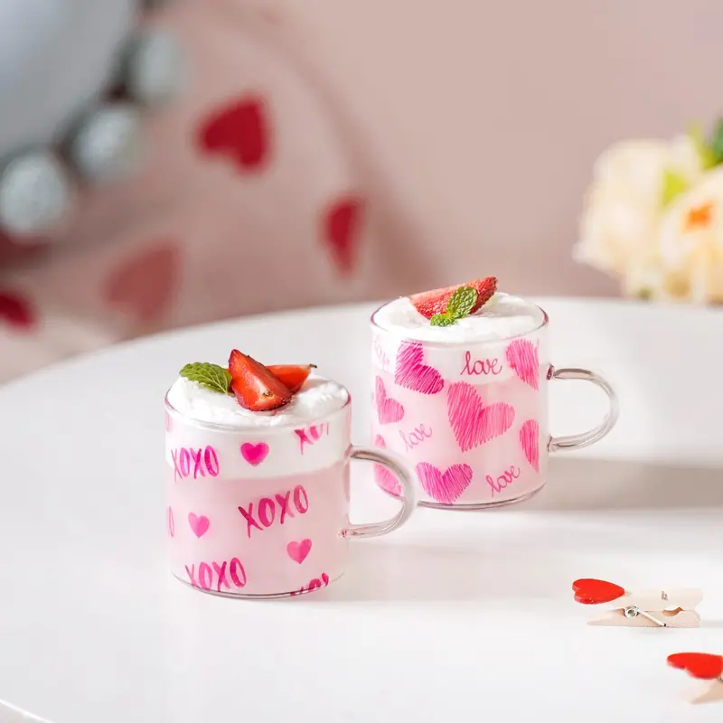 Pink Heart Xo Mini Glass Cups – Set Of 2 (140Ml Each) 1