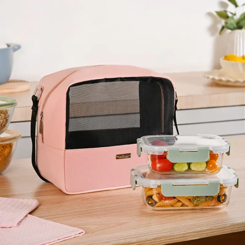Pink Mesh Insulated Lunch Tote – Compact & Breathable On-The-Go Carrier 1