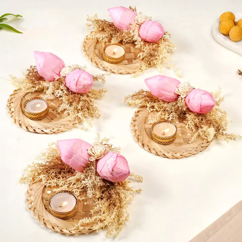 Pink Organic Sola Lotus Tea Light Holders – Set Of 4 1