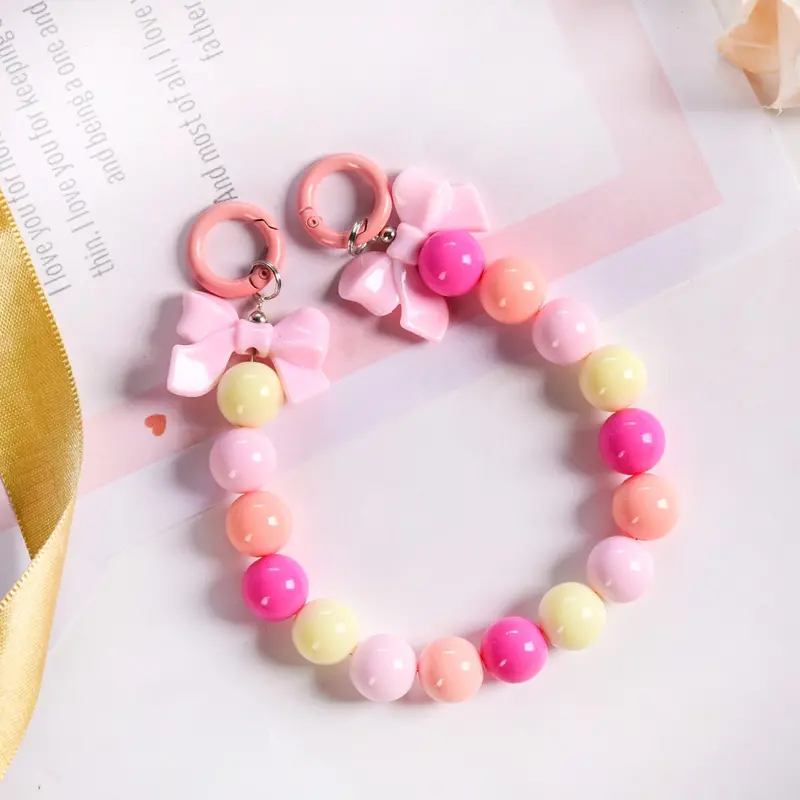 Pink Paradise Beaded Keychain – Dreamy Pastel Accent 1