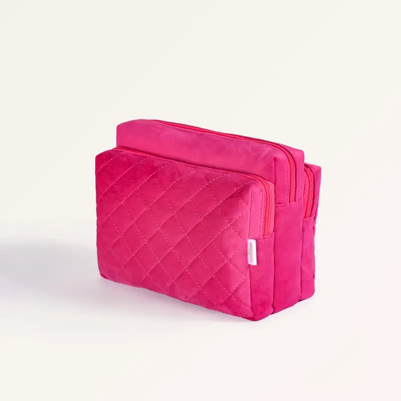 Pink Quilted Vanity Pouch With Chic Compact Shape 1