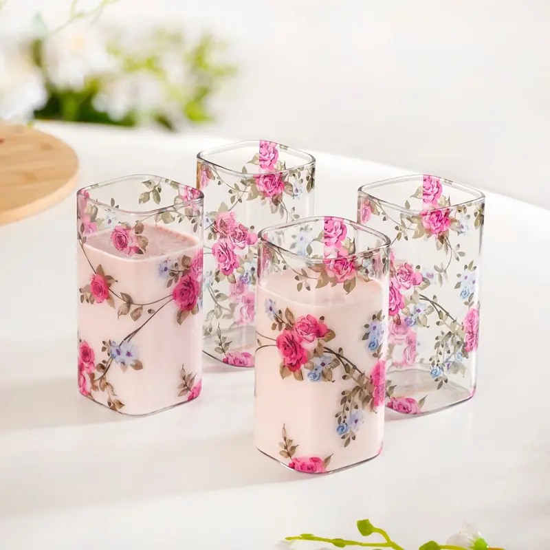 Pink Rose-Themed Cocktail Glasses – Set Of 4 (340Ml) 1