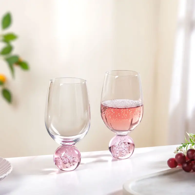 Pink Sphere-Shaped Wine Glasses – 400Ml, Set Of 2 Contemporary Goblets 1