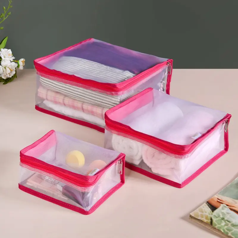 Pink Travel Storage Bag Set – 3-Piece Organizing Kit For Luggage 1