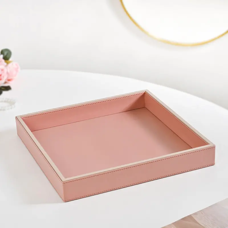 Pink Vegan Leather Desk Organizer Tray For Home Office 1