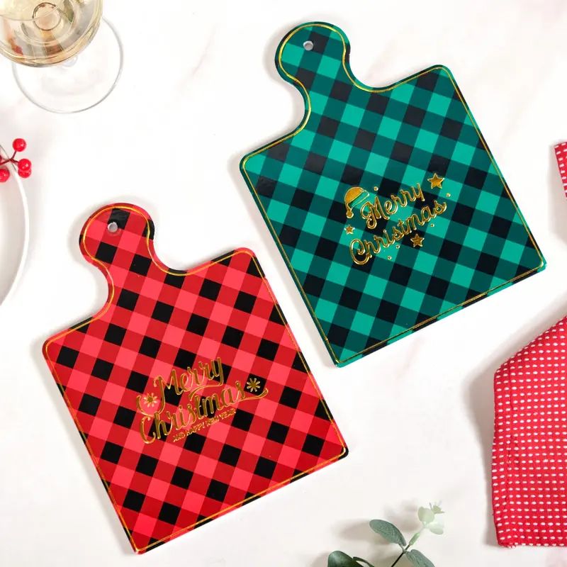 Plaid-Print Red-And-Green Ceramic Platters – Compact Pair (24 × 17 Cm, 2-Piece) 1