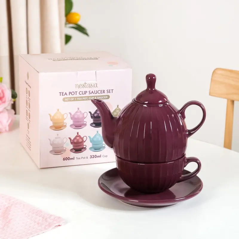 Plum-Toned Ambrosia Ceramic Tea Set For One Serving 1