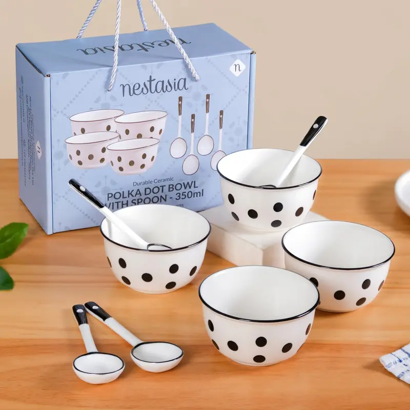 Polka Dot 350Ml Soup Bowl And Spoon Set (4-Pack) 1