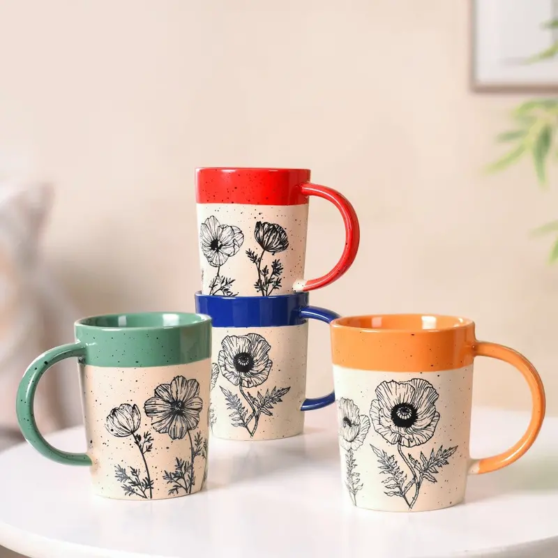 Poppy Grove Ceramic Coffee Mug Set – 4 X 450Ml Artisan Mugs 1