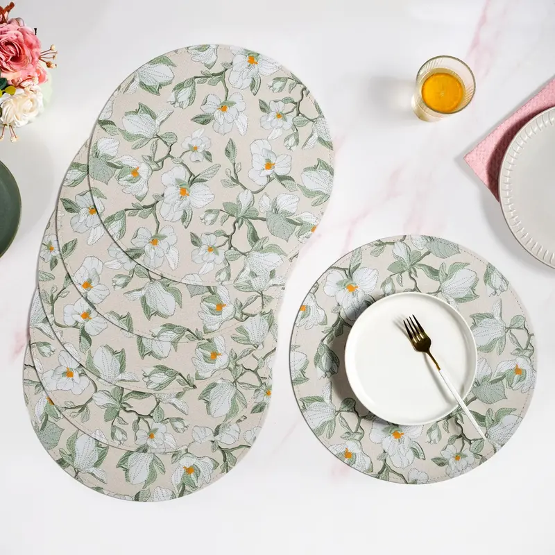 Poppy-Printed Green Round Placemats (6-Pack) 1
