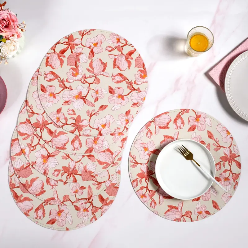 Poppy-Printed Red Round Placemats (6-Pack) 1