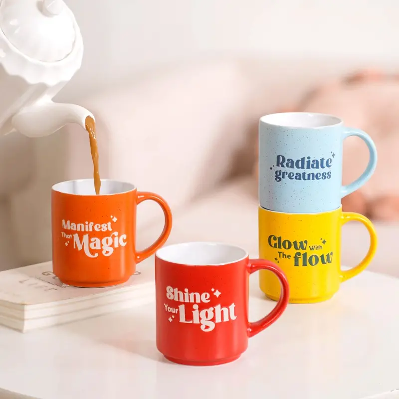 Positive Affirmation Ceramic Stackable Mugs (4 Pcs, 280Ml) 1