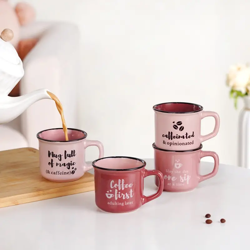 Pourfect Pastel Pink Ceramic Mug Set – 4 Pieces, 170Ml Capacity 1