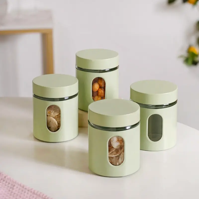 Premium Metal-Coated Glass Snack Jars – Set Of 4 Transparent 750Ml Airtight Containers 1