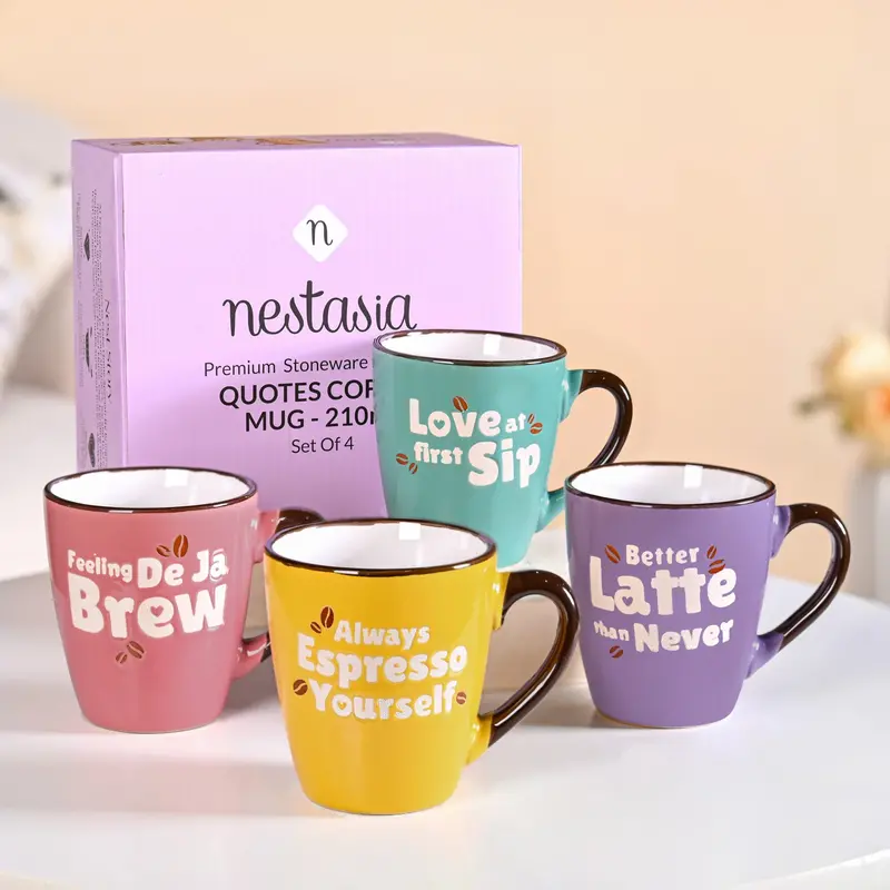 Puntastic Quotes Ceramic Coffee Mugs – Set Of 4, 210Ml Witty Beverage Cups 1