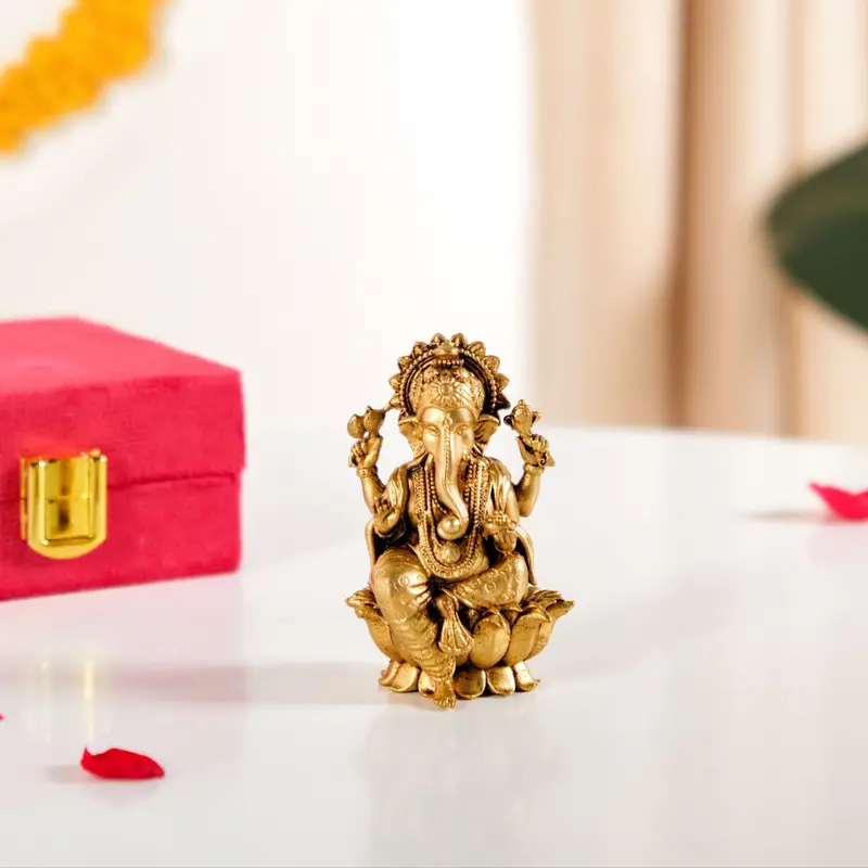 Pure Brass Ganesha Idol – 8Cm Detailed Devotional Figurine 1