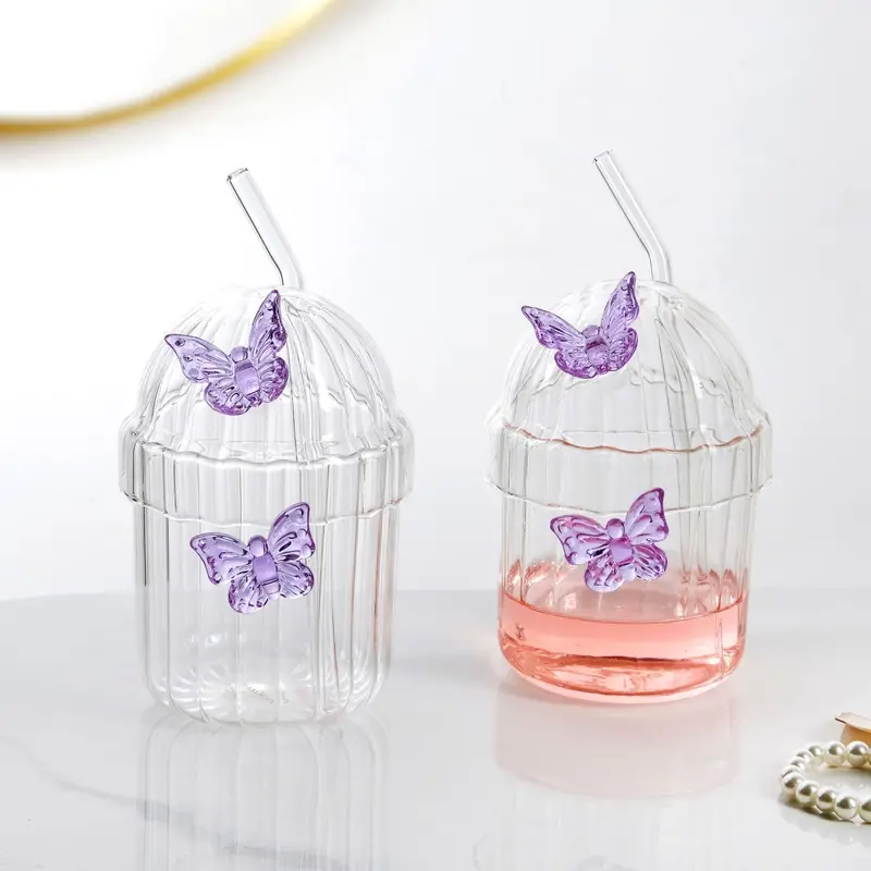 Purple Crystal Fairy Core Butterfly Tumbler Set – 450Ml Double-Pack With Lid And Straw 1