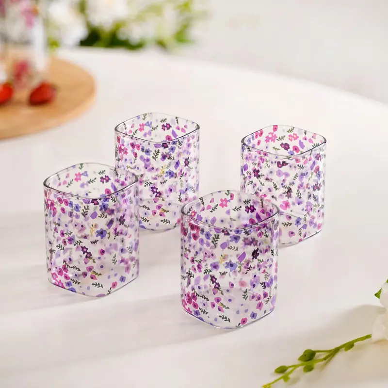 Purple Daisy Borosilicate Drinking Tumblers – Set Of 4 (230Ml) 1